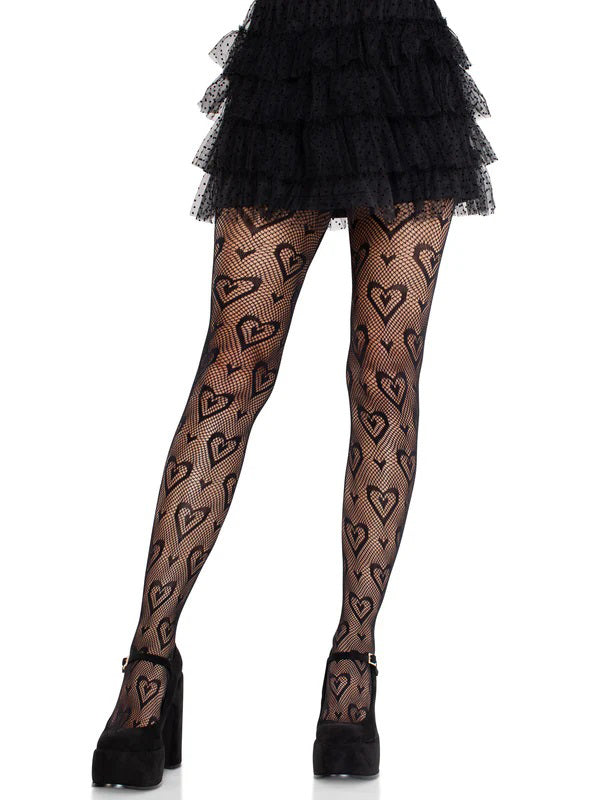 Cherie Heart Net Tights O/s - Black LA-9239BLKOS
