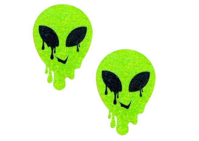 "Super Sparkle Lemon Lime Blacklight Glitter Melty Alien Nipple Cover Pasties NN-BLA-MAL"