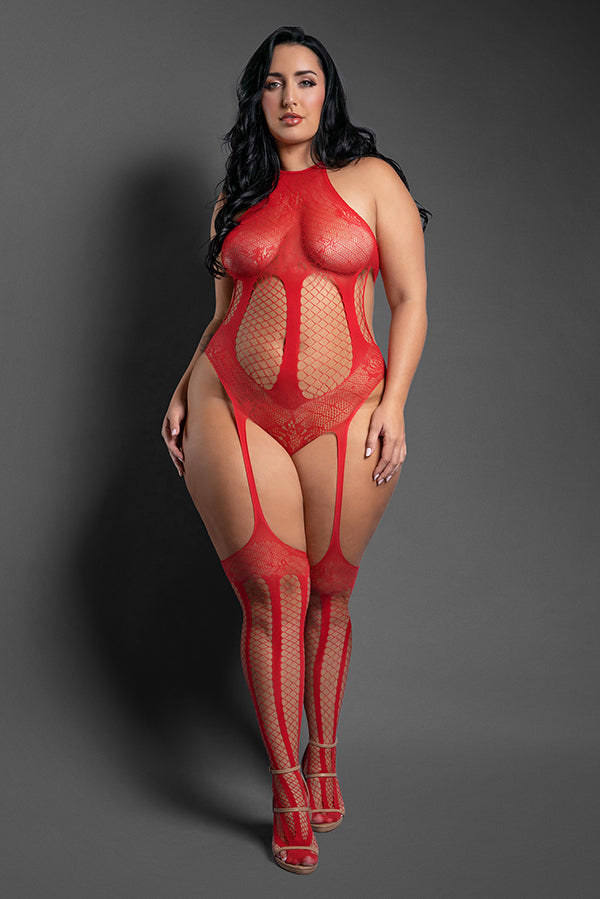 "Stripped Down Teddy Bodystocking - Queen - Red FL-SF1011-QS-B"
