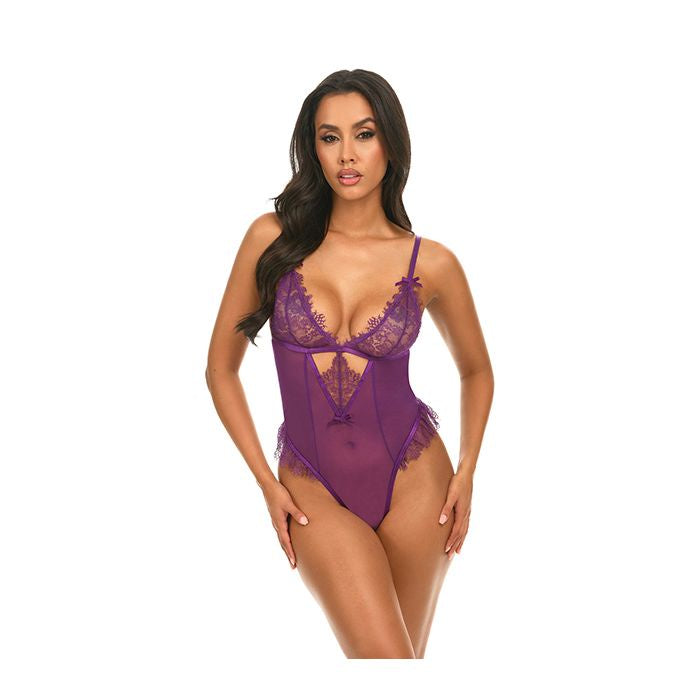 Katana Mesh & Lace Teddy - Purple