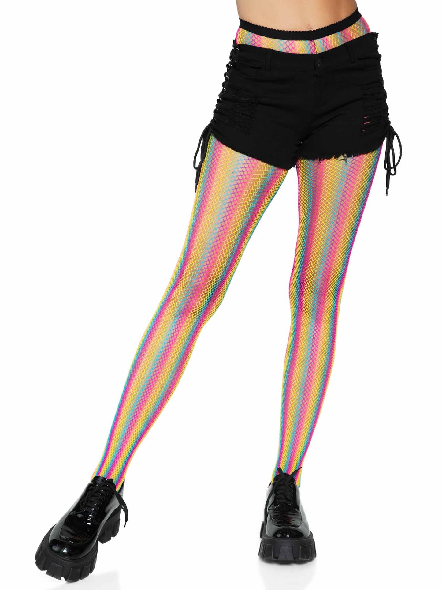 Neon Rainbow Striped Fishnet Tights - One Size - Multicolor LA-9970MULOS