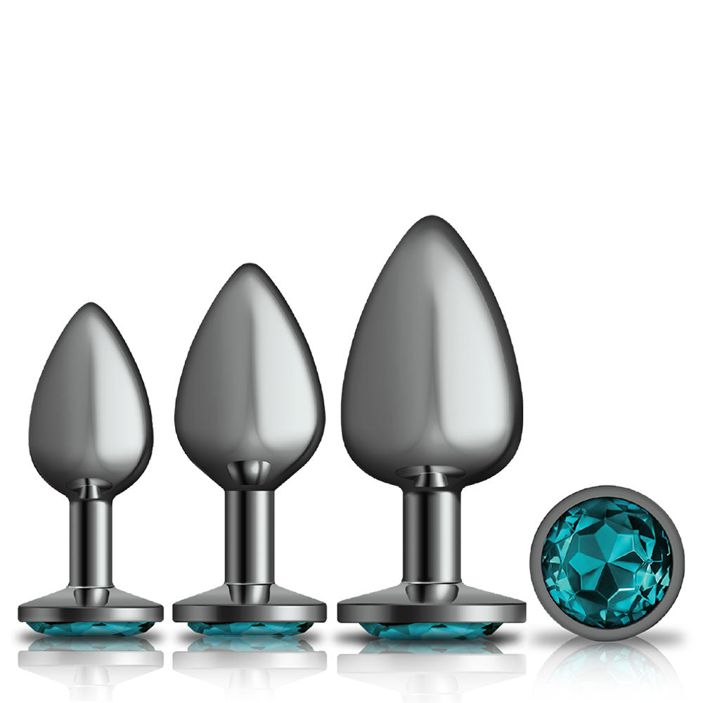 Cheeky Charms - Metal Butt Plug Gunmetal - Round - Teal - Anal Trainer Kit VB-CC9150