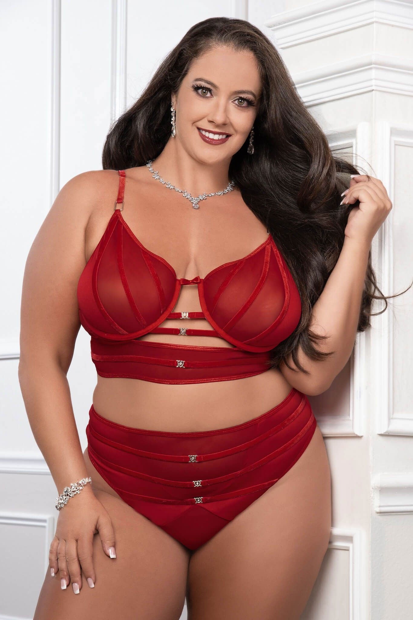 Cinnamon Red 2pc Satin Bra and High Waist Panty