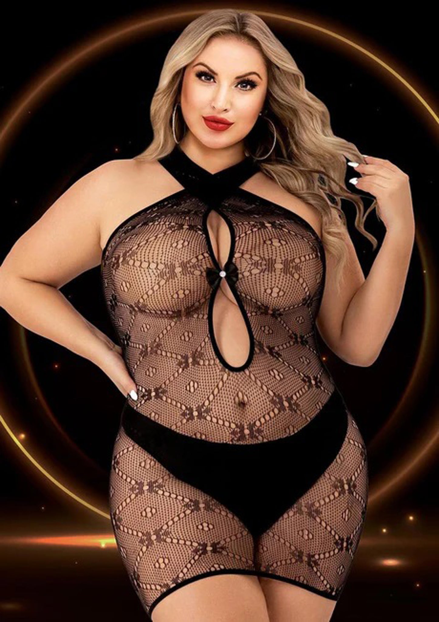 Halter Top Mini Dress - Queen Size - Black X-LC-122-XBLK