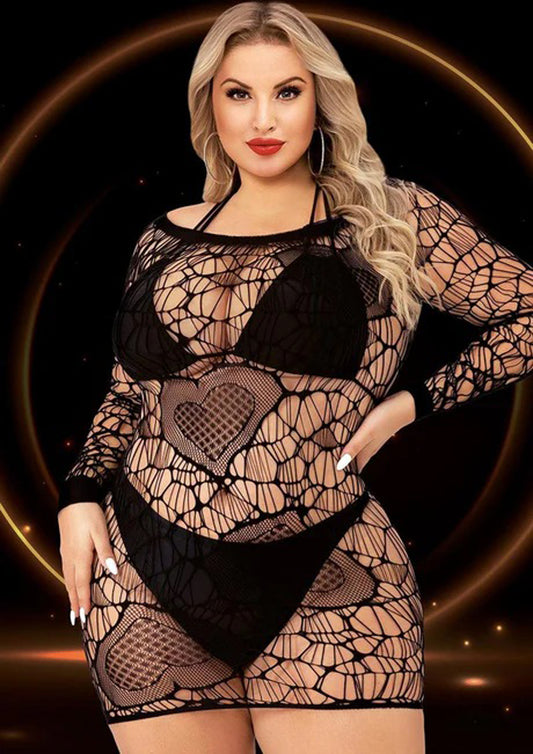 Long Sleeve Mini Dress - Queen Size - Black X-LC-119-XBLK