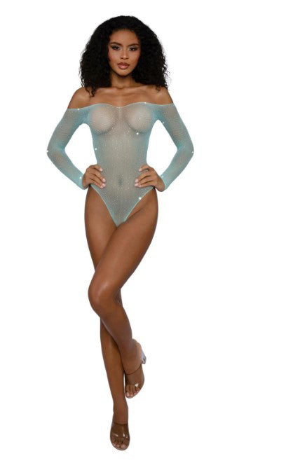 "Rhinestone Off Shoulder Bodystocking - Os - Agate DG-14310AGOS"