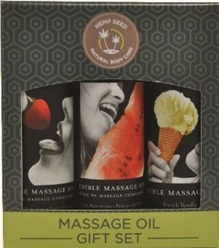 Edible Massage Oil Gift Set Box - 2 Fl. Oz. Bottles - Strawberry, Watermelon, Vanilla EB-MSEG003