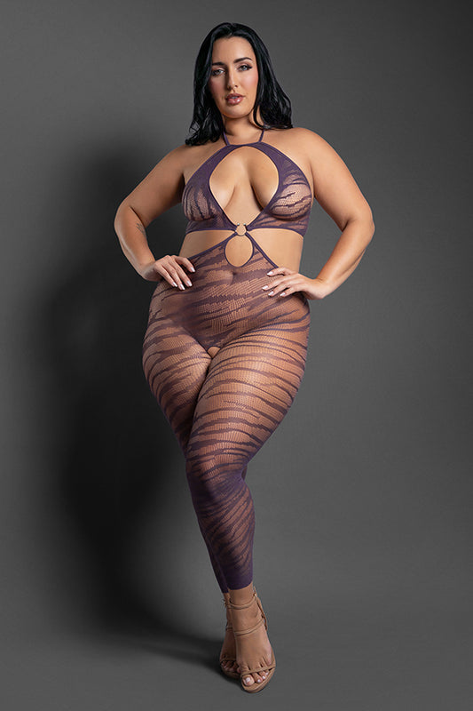 "Set Me Free Footless Open Crotch Bodystocking - Queen - Dark Purple FL-SF1013-QS-B"