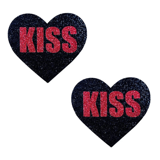 Kiss Red and Black Valentine Glitter Heart Nipple Cover Pasties NN-RKI-HRT-BM