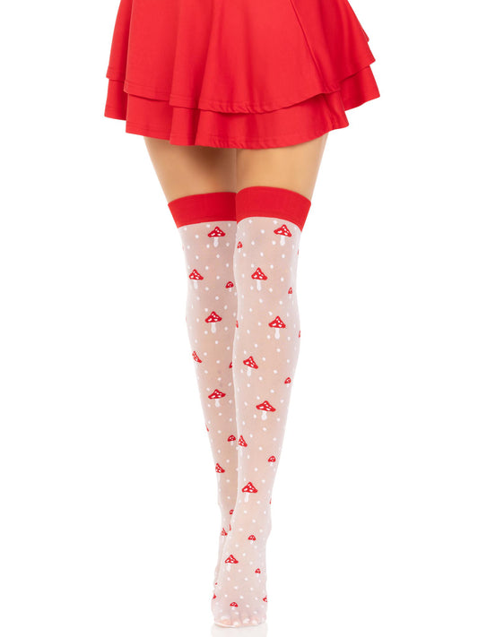 Polka Dot Mushroom Thigh High - One Size - White/red LA-6217WHRDOS