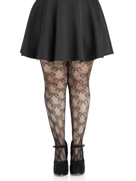"Plus Bow Net Tights - 1x 2x - Black LA-9236XBK1X2"