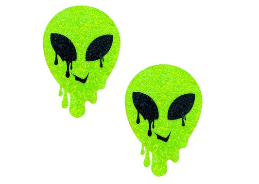 "Super Sparkle Lemon Lime Blacklight Glitter Melty Alien Nipple Cover Pasties NN-BLA-MAL"