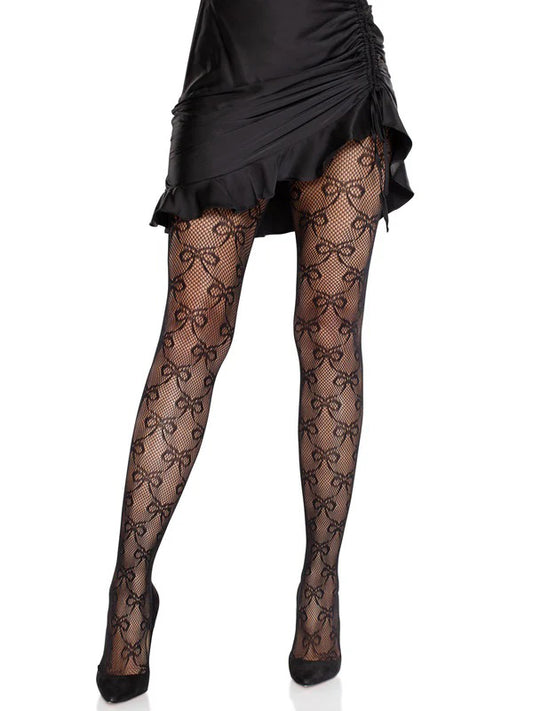 Bow Babe Net Tights O/s - Black LA-9236BLKOS