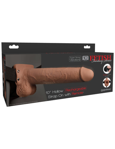 Fetish Fantasy Series 10 Inch Hollow Rechargeable Strap-on With Remote - Tan PD3396-22
