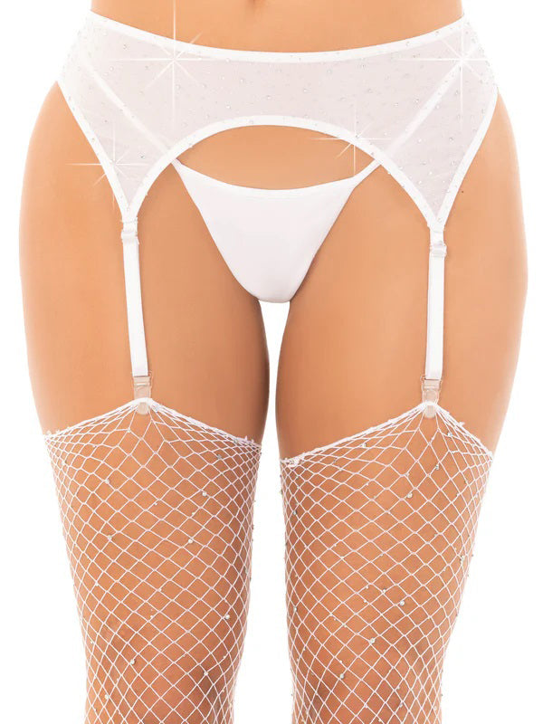 Rhinestone Garter Belt O/s - White LA-8886WHTOS