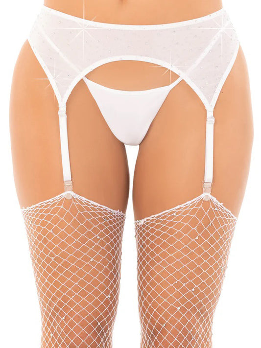 Rhinestone Garter Belt O/s - White LA-8886WHTOS