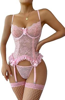 Pink Lace Mesh Patchwork Bustier