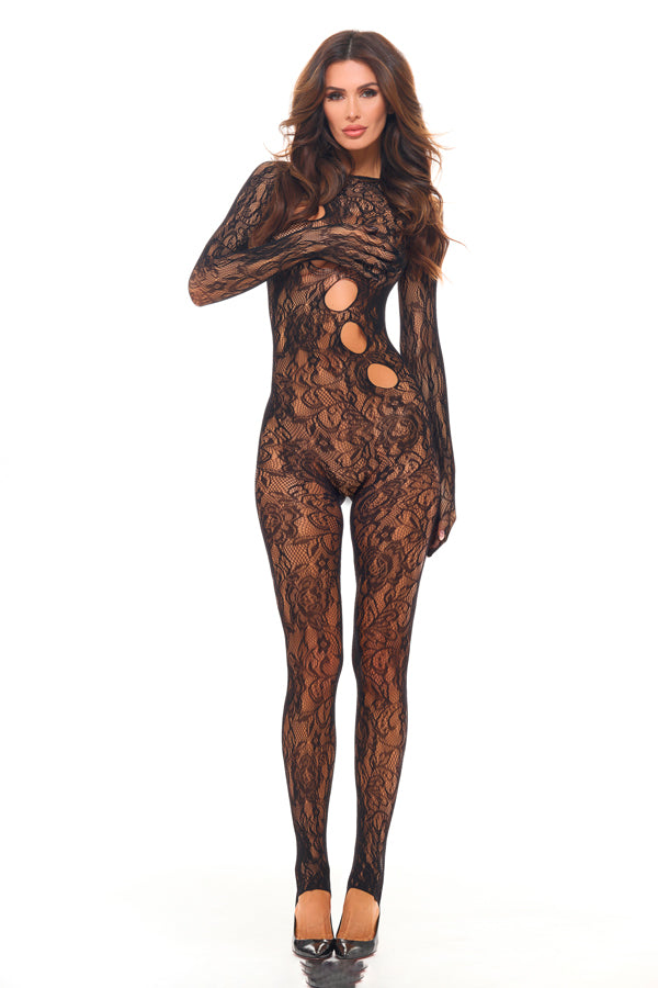 Split Up Lace Bodystocking - Black - Os RR-7119BLKOS