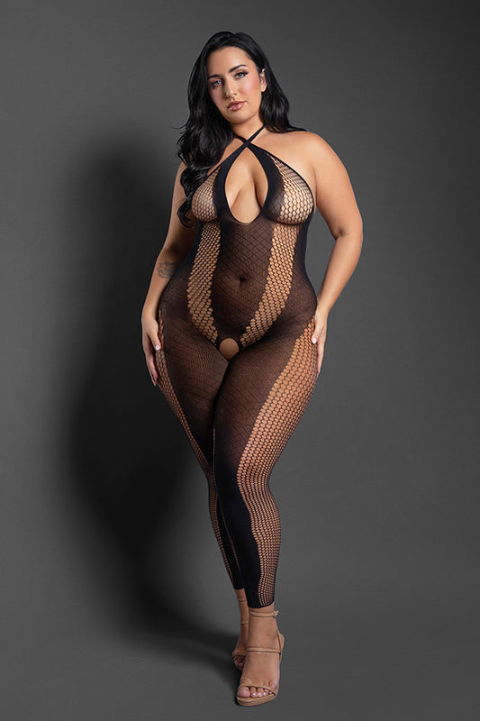"Make Your Move Footless Open Crotch Bodystocking - Queen - Black FL-SF1020-QS-B"
