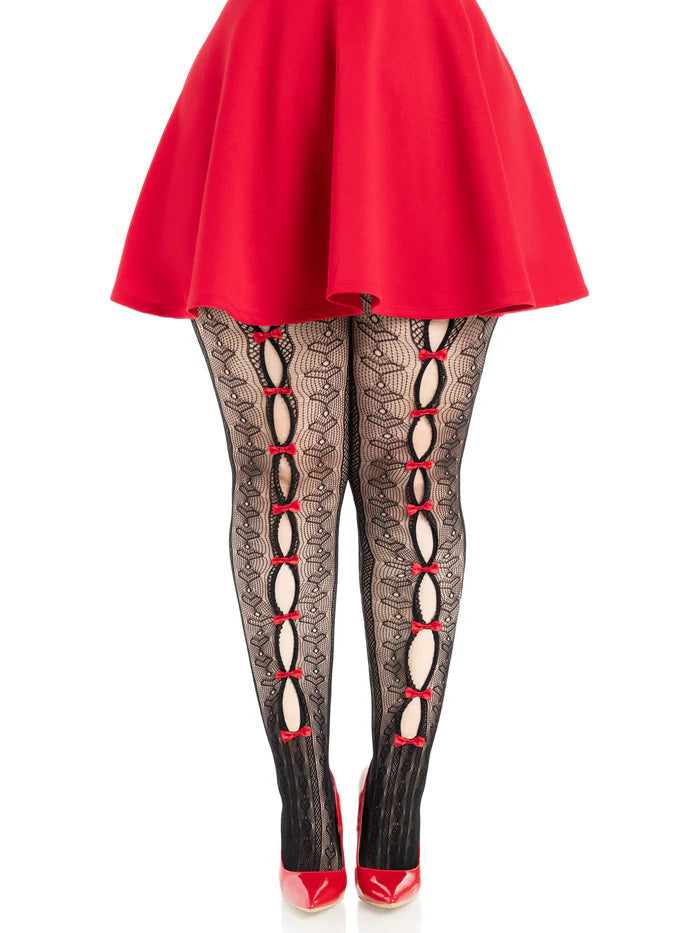 "Plus Sweetheart Striped Tights - Os - Black/red LA-9733XBRD1X2"