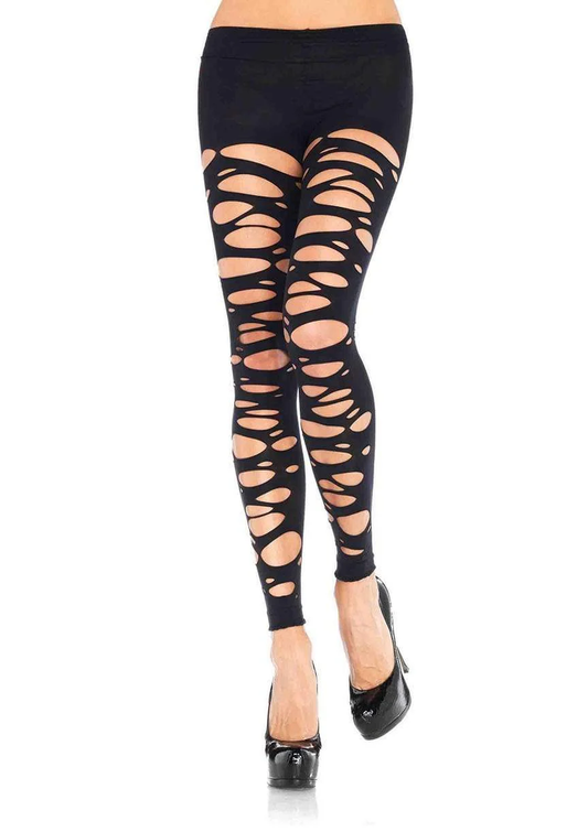 "Tattered Footless Tights Black Os LA-7306"