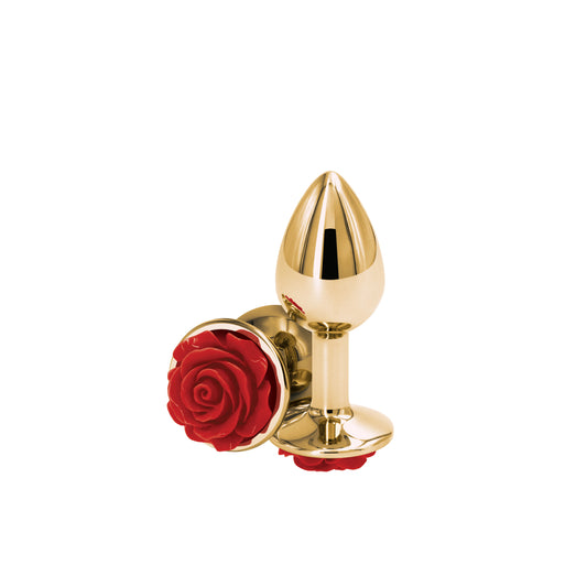 NS Novelties Rose Butt Plug Small in Gold with a Red Rose Design for Stylish Pleasure