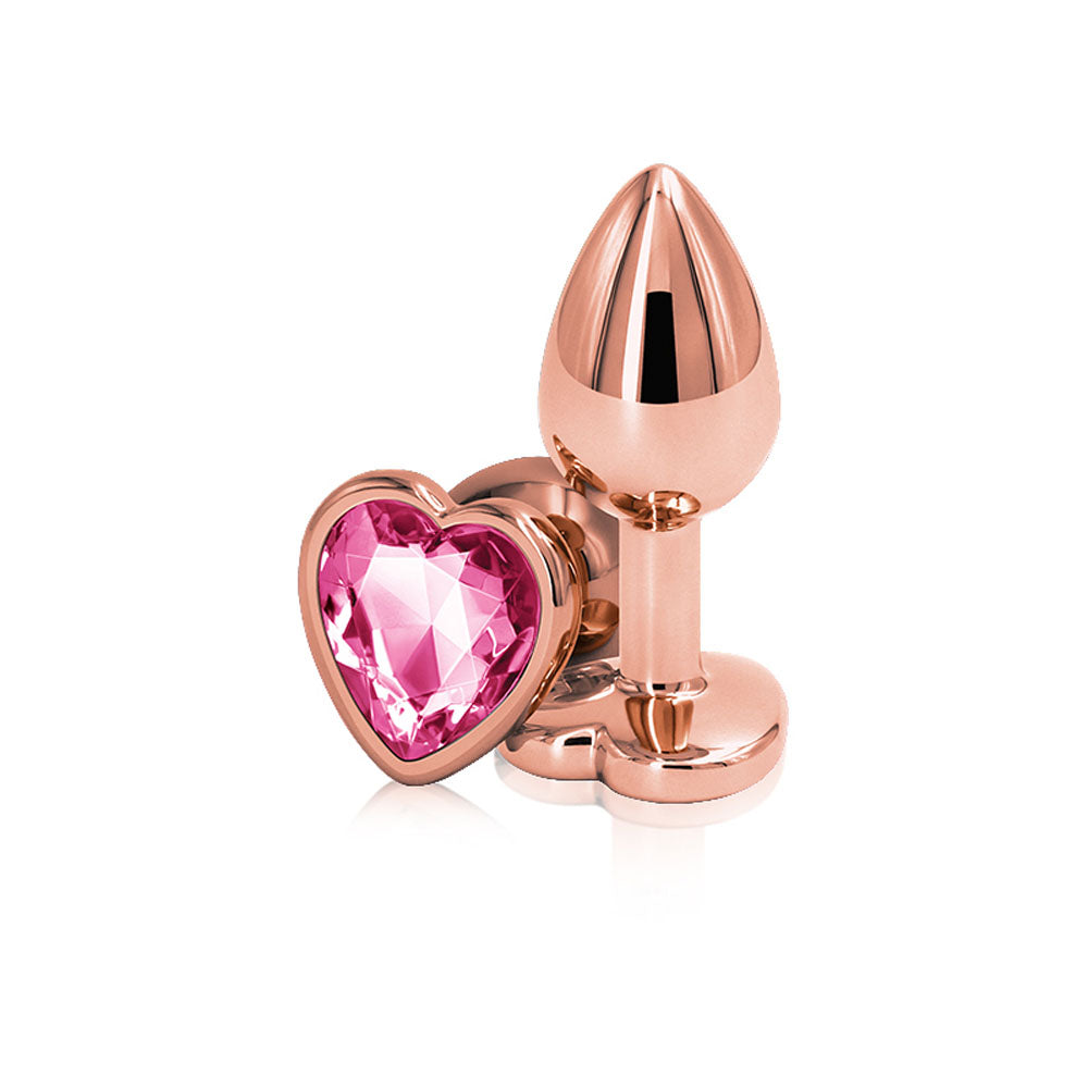 Rose gold heart butt plug with a pink gem for a stylish and playful intimate experience