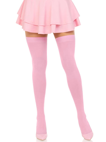 Opaque Nylon Thigh Highs - One Size - Pink LA-6672PNKOS