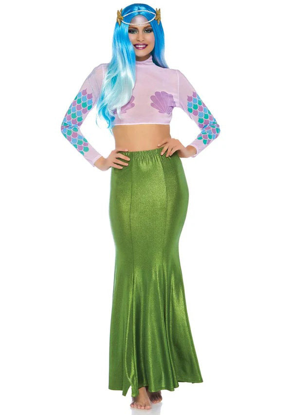Shimmer Spandex Mermaid Costume Maxi Skirt - Medium-Large - Green LA-86771GRNML
